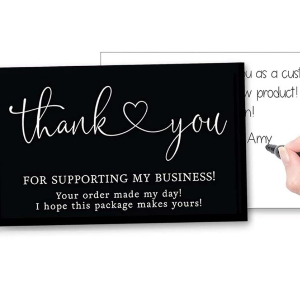 25 Pack 3.5x2” Thank You Cards Black with White Script & Heart - Picture 2 of 6